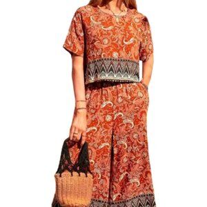 Orange Paisley Print Two-Piece Set Size XXL NEW NWOT Fits XL